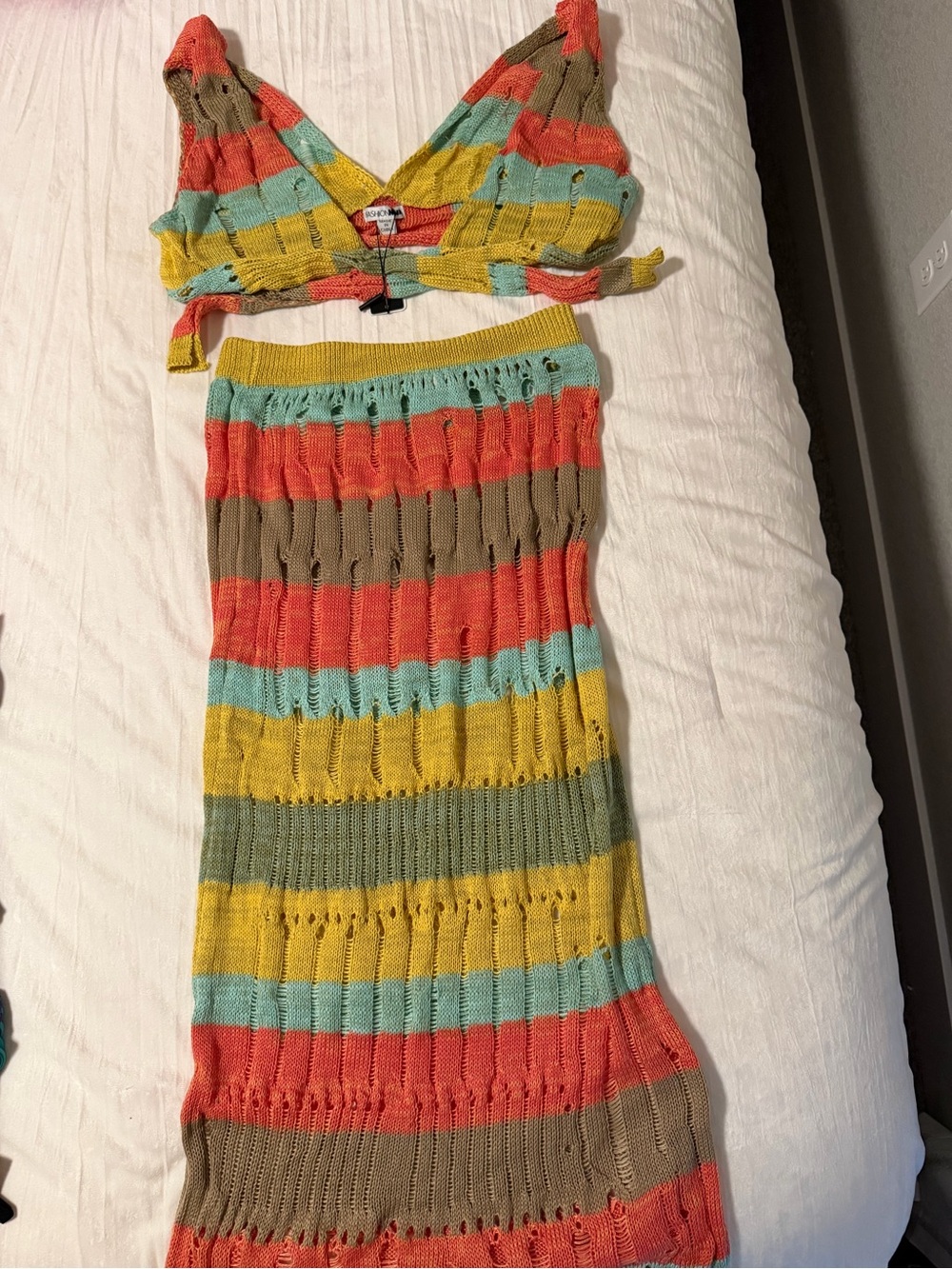 Fashion Nova Striped Maxi Skirt in Coral, Yellow & Aqua - Picture 1 of 2